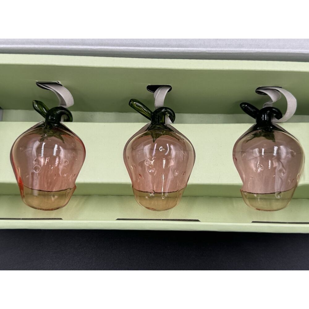 Iittala Strawberry Glass Ornaments Set of 3 Mouth Blown Finland Boxed